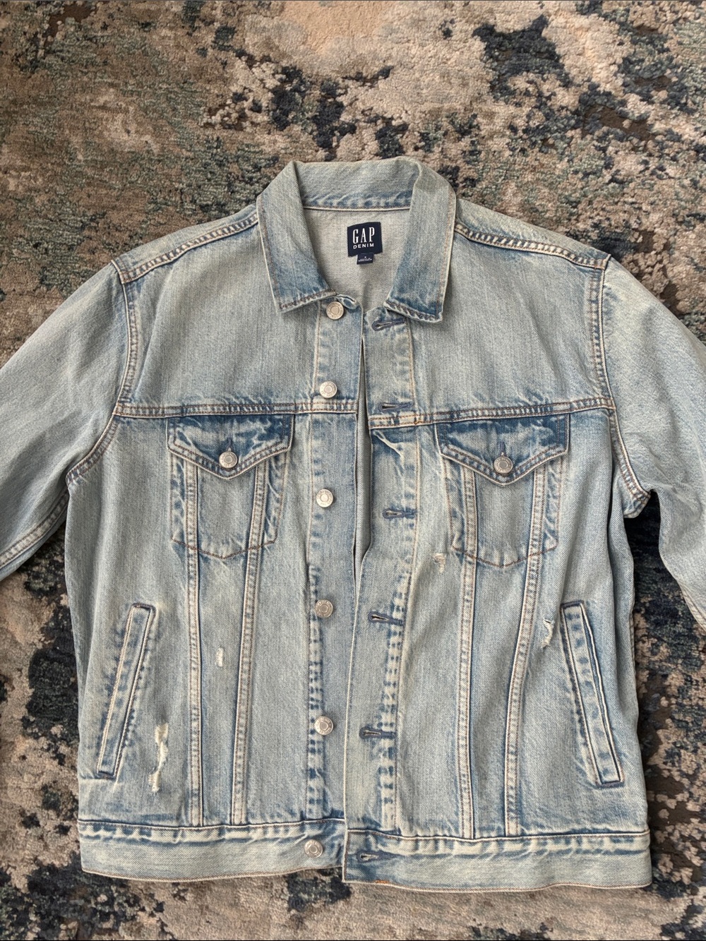 GAP Light Blue Distressed Denim Jacket - Women's Jean Coat
